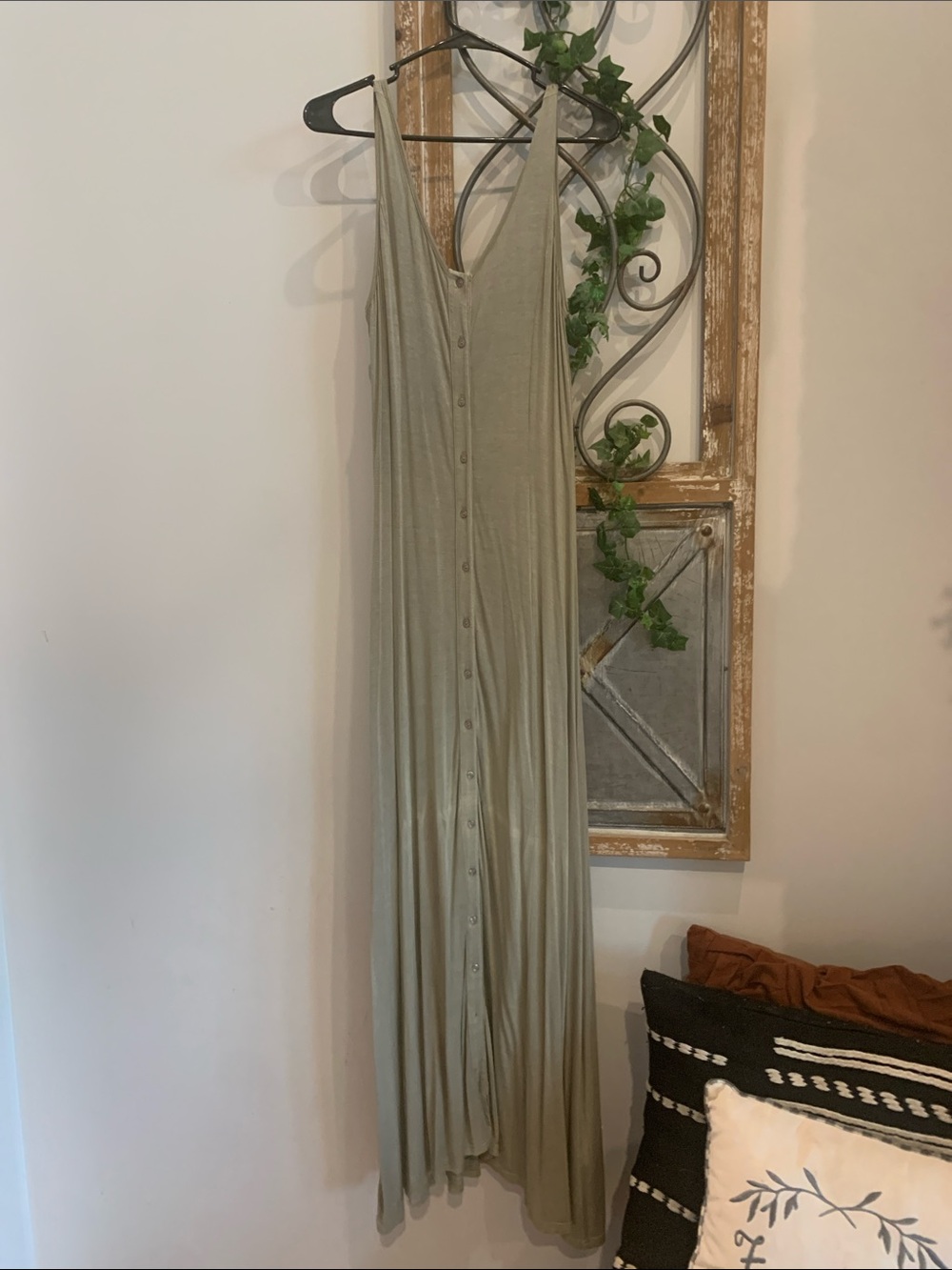 Sleeveless V-Neck Button-Front Maxi Dress in Sage Gray